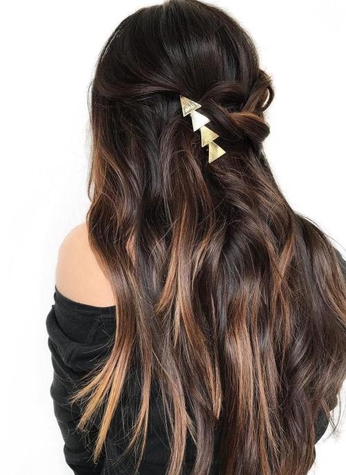 Brown Sunkissed Hair in a Half Updo