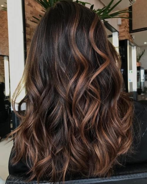 Dark Wavy Hair with Cinnamon Highlights