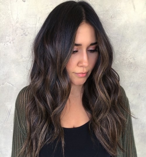 Long Center Parted Waves with Subtle Balayage
