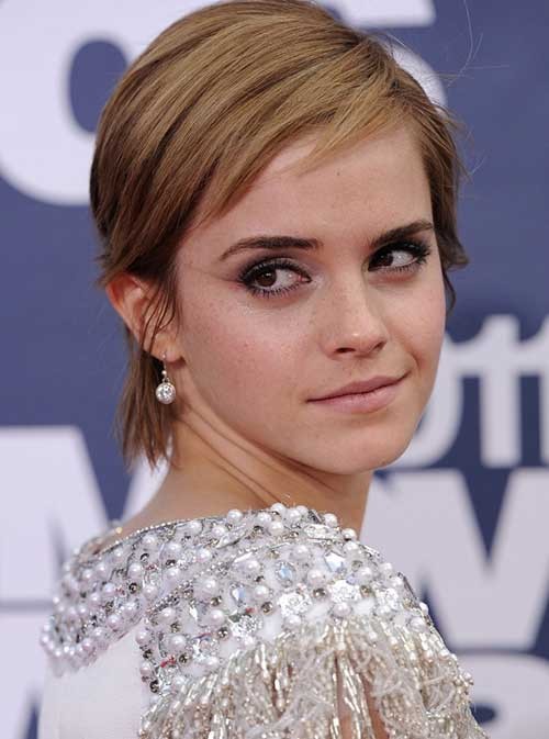 Emma Watson Pixie Hairstyle with Razored Bangs