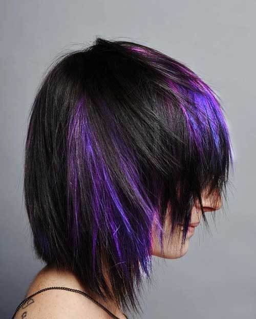 Short Purple Lighted Shaggy Hairstyle