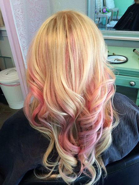 Blonde Hair Pink Highlights
