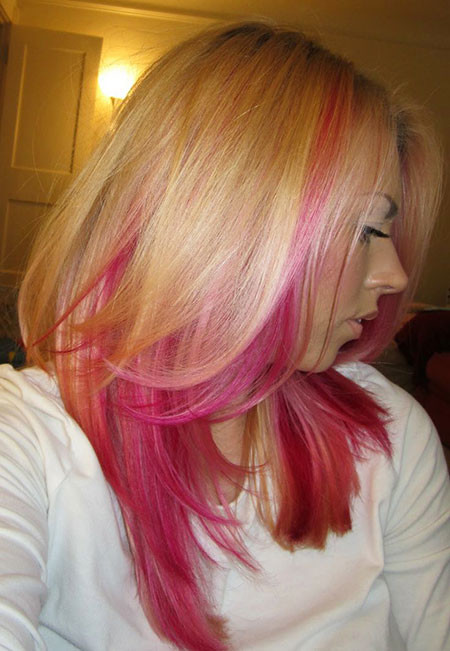 Blonde Hair with Pink Lowlights