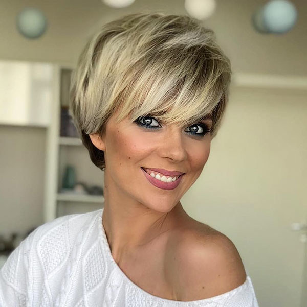 Blonde Pixie Cut with Bangs