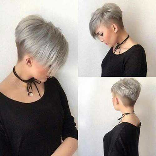 Grey Colored Stacked Short Hair