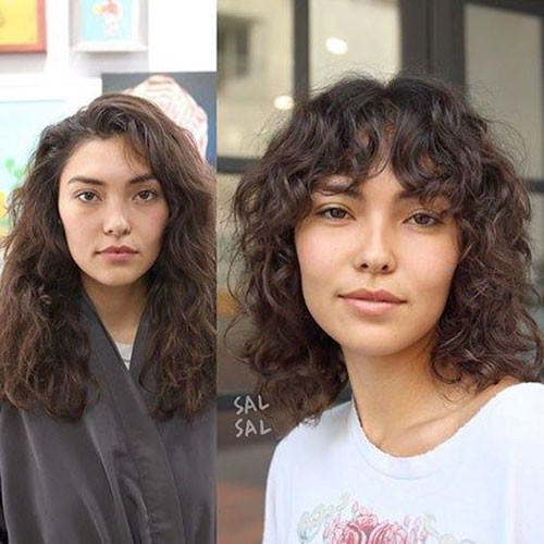 26 short layered curly hair with bangs