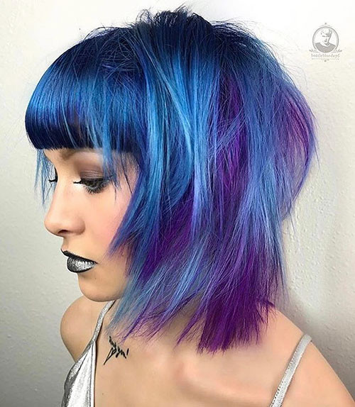 32 purple and blue short hair
