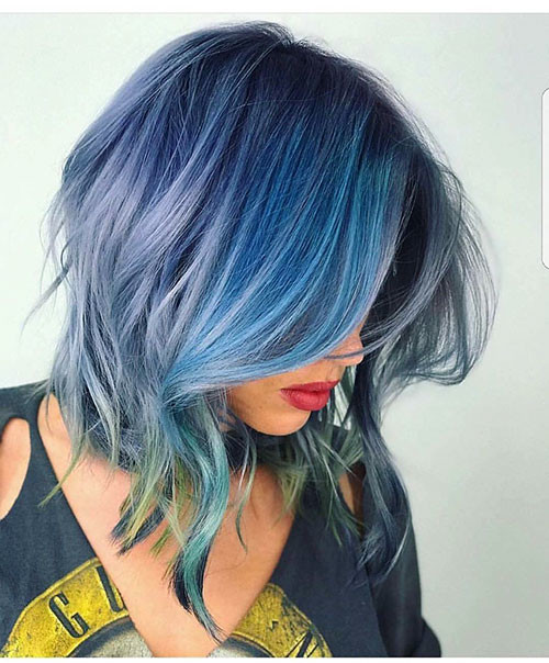 40 short hair with blue highlights