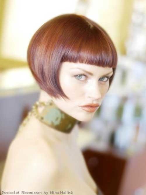 Blunt Brown Short Bob with Straight Bangs
