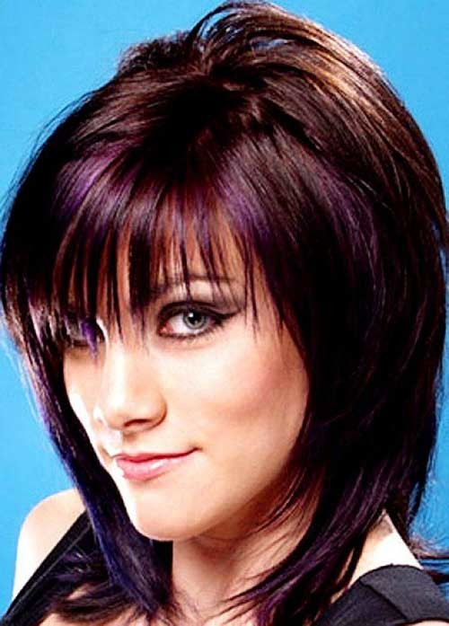 Brunette Short Straight Layered Hair with Bangs