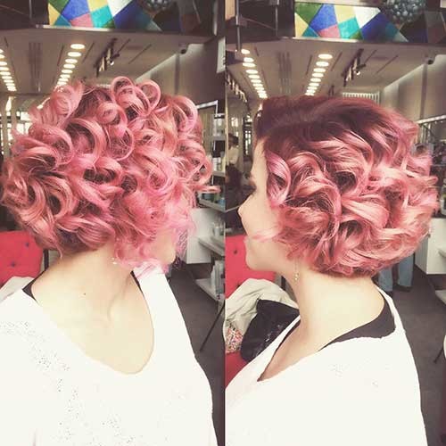 Curly Pink Short Bob
