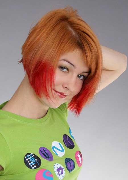 Nice Copper Blonde Graduated Bob Cut with Cool Red Fringes
