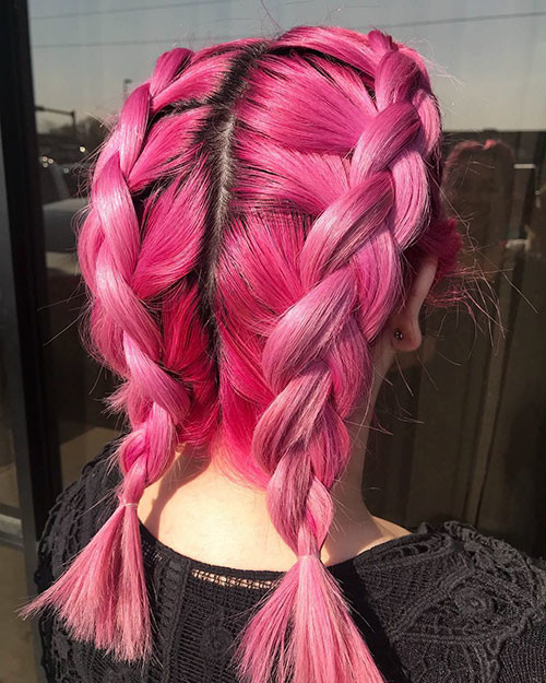 Pink Hair Short French Braids