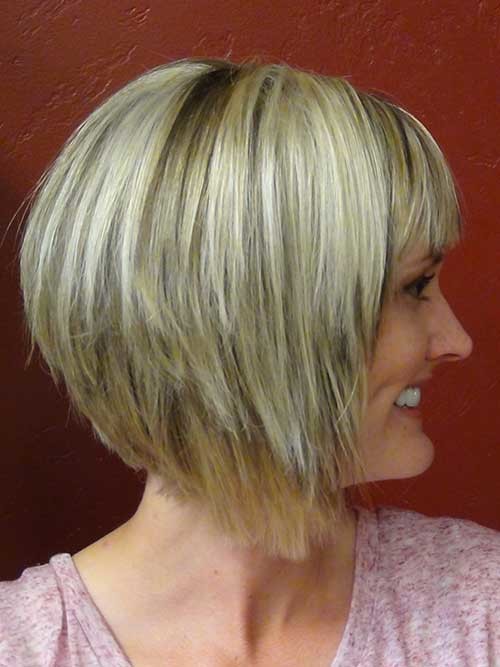 Short Hair Stacked Cut with Bangs Side View