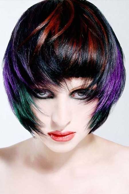Very Artistic Bob Hair with Hues of Red Violet Green