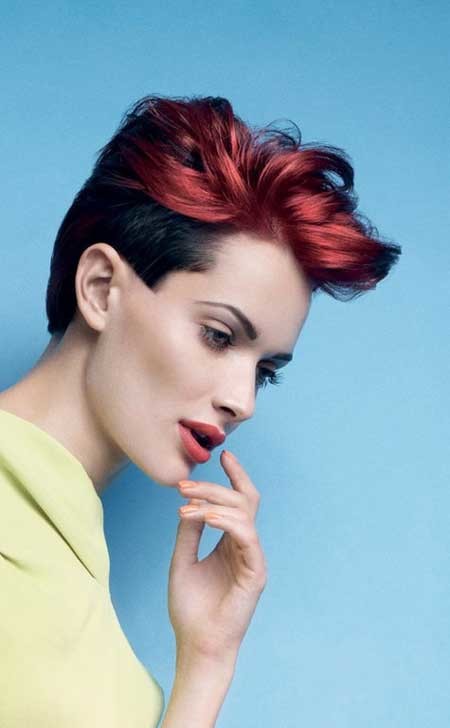 Very Lovely and Alluring Pixie Cut with Maroon Top Section and Black Undertone