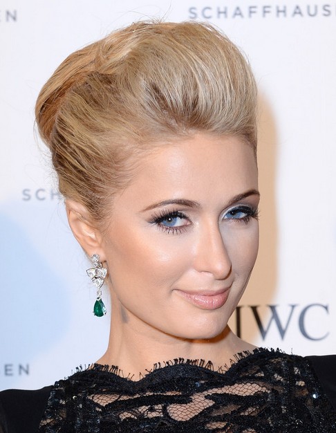 2014 Paris Hilton Medium Hairstyles Bobby Pinned Updo Hairstyle