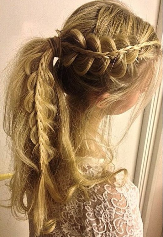 Side Lacey Braid Ponytail Hairstyle