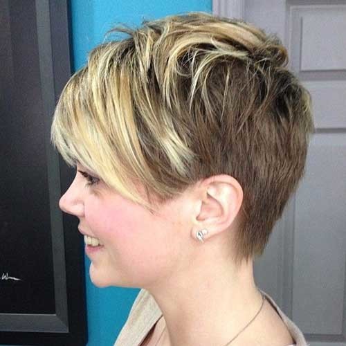 Side View of Layered Short Hairdo with Bangs
