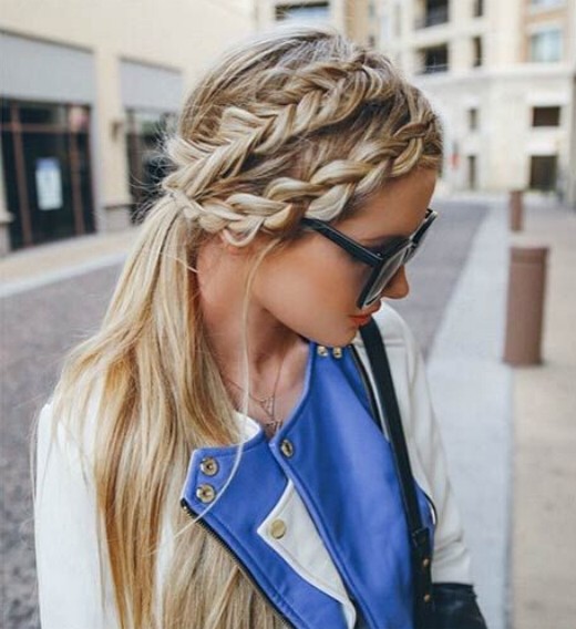 ow ponytail Hairstyle with Braided Bangs
