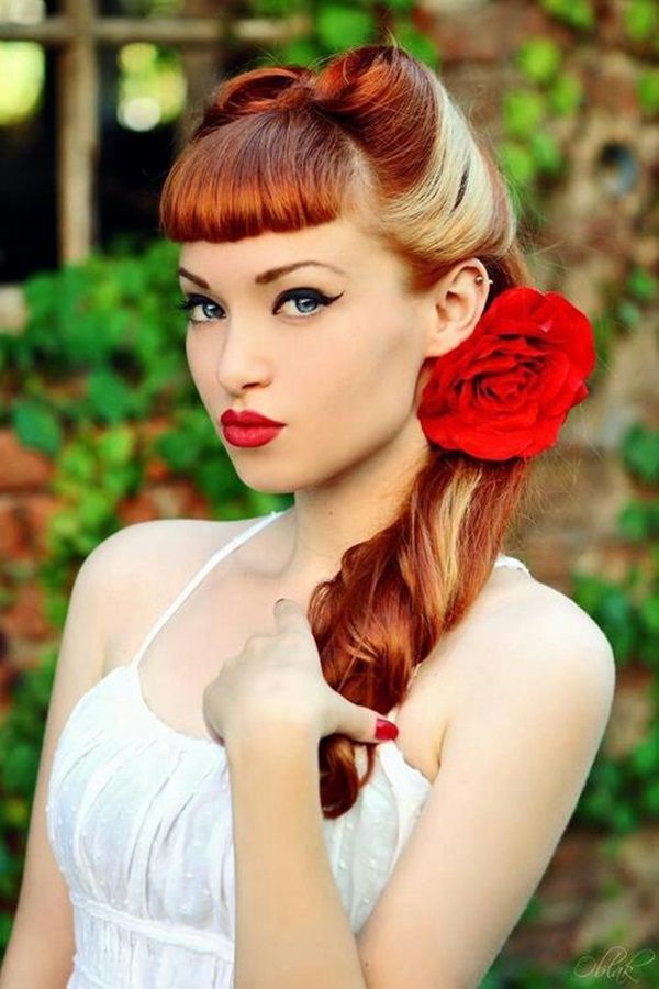 Colored Retro Hairstyle With Flower