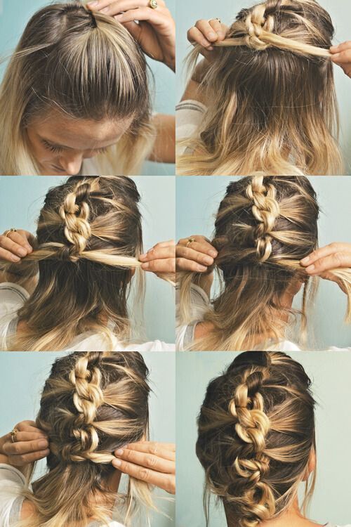 Knotted French Braid Updo for Mid Length Hair