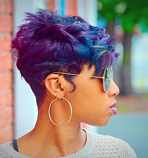 Layered Blue and Purple Pixie Cut with Sunglasses