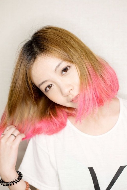 Pink Colored Bob Haircut for Asain Girls