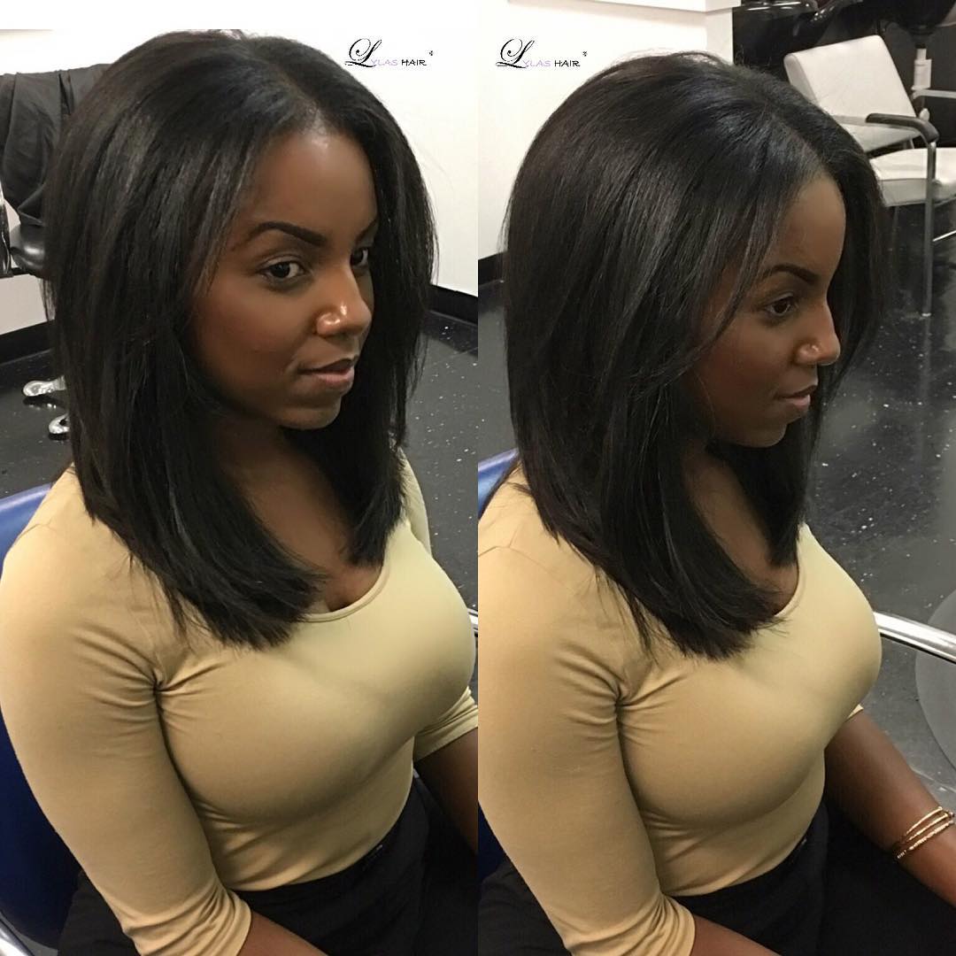 Shoulder length straight bob hairstyle for black women