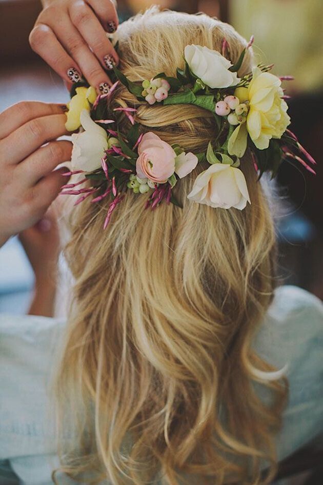 Half up Wedding Hairstyle with Flowers
