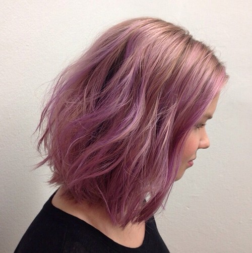 Long Wavy Bob Hairstyle for Purple Hair