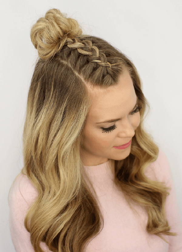 Braided Bun on Top with Curly Hair