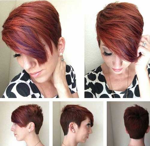 Purple highlighted copper long pixie