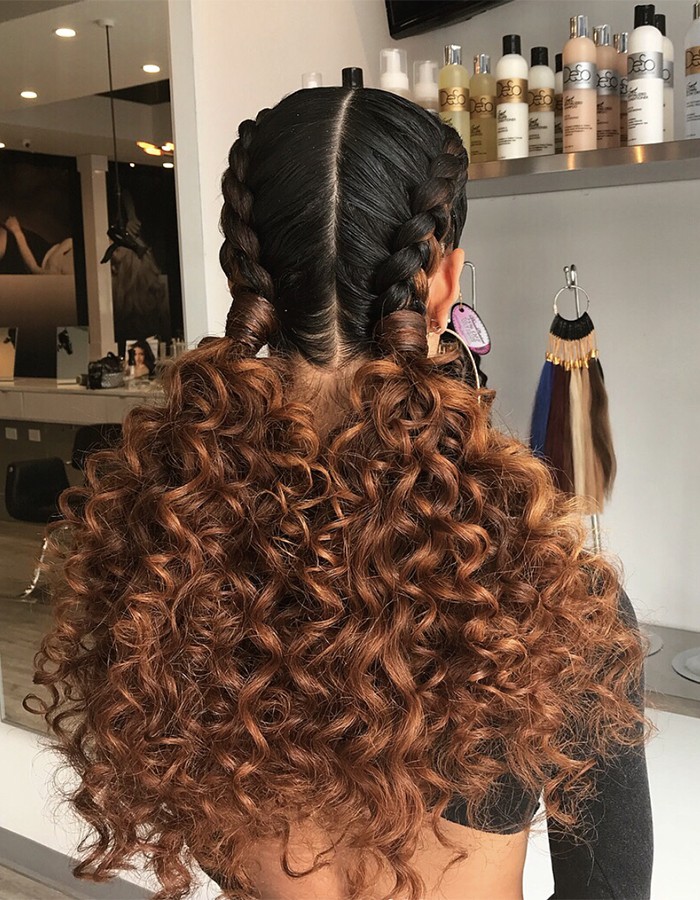 Double French Braids with Curly Extensions