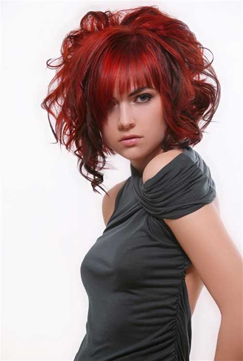 Charming Red Curly Layered Hair with Bangs