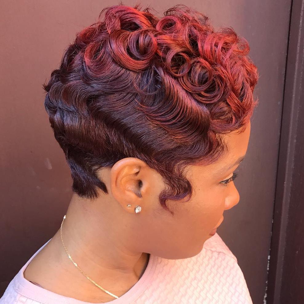 Cherry Red and Maroon Curled Ringlets with Waves