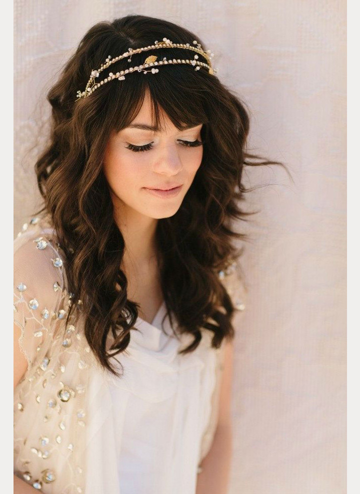Curly Open Hair with Bangs and Pearl Headband