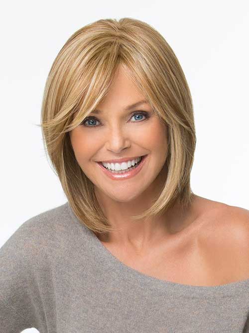 Long Fine Blonde Bob Hairstyle with Side Swept Bangs