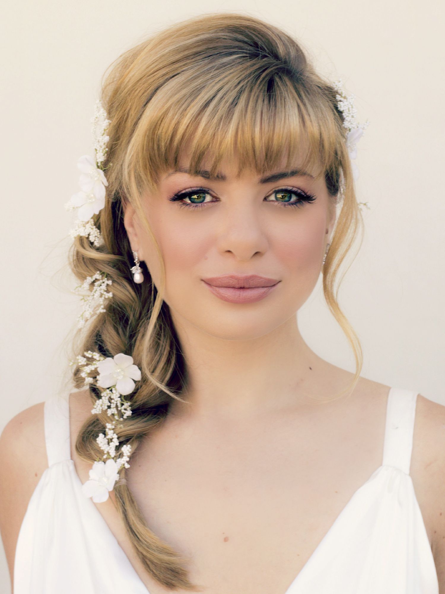 Loose Braid and Front Bang Ornamented with Hair Accessory
