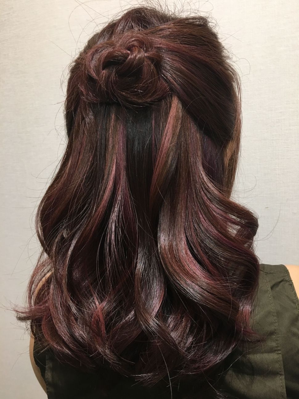 Rose Gold Highlight in Black Hair