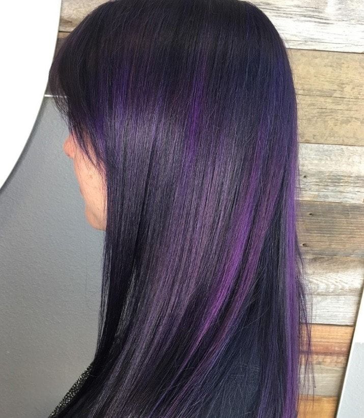 Straight Purple Highlights on Black Hair