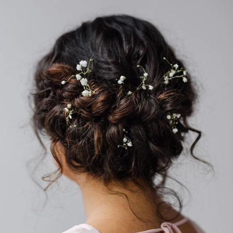 Enchanted Updo with Sweet Tendrils and Flowers