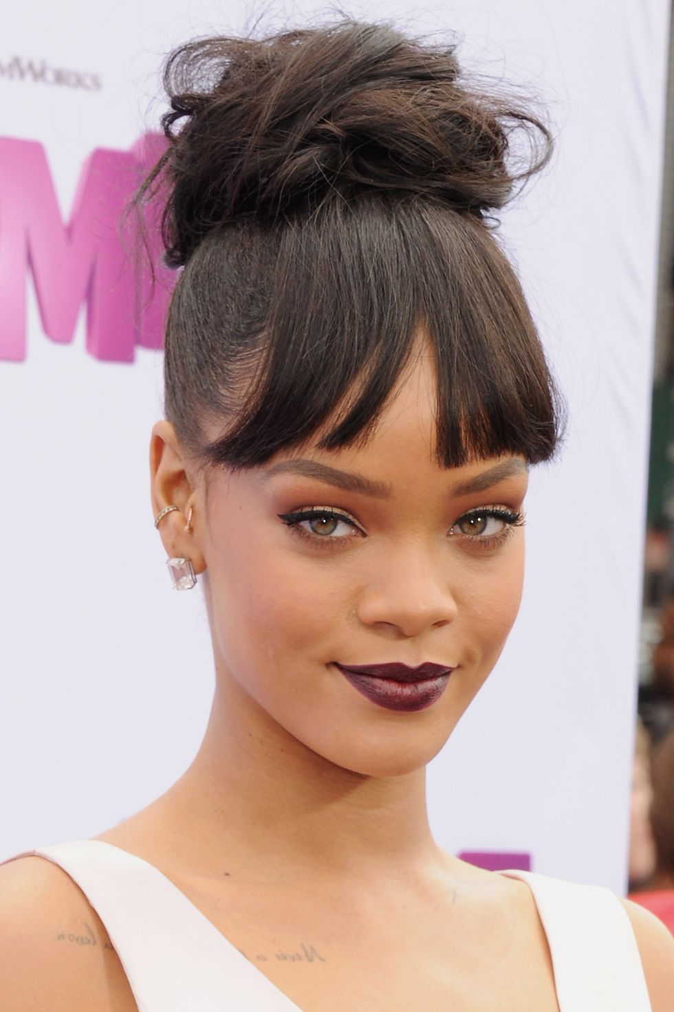Hairstyles with bangs Topknot with Fringe