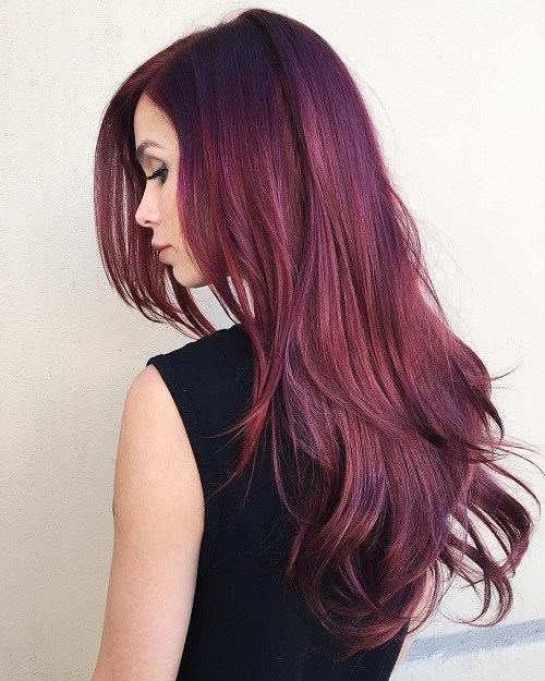 Side Parted Burgundy Hairstyle