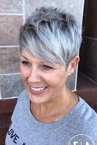 Silver Feathered Pixie Cut