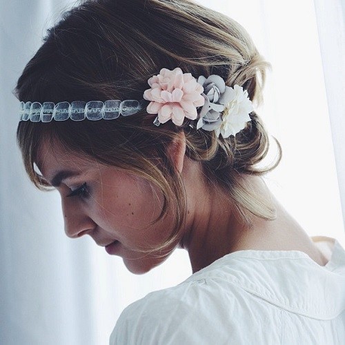 Simple Bob Updo with a Floral Headband