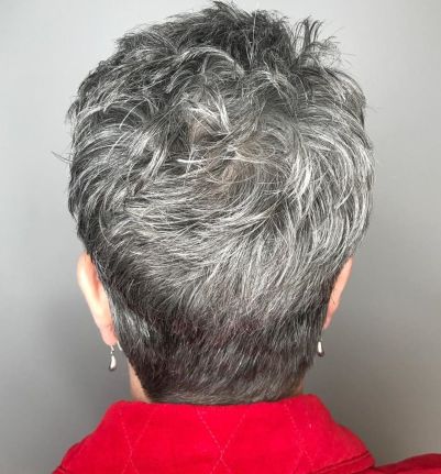 Tapered Gray Pixie with Textured Crown