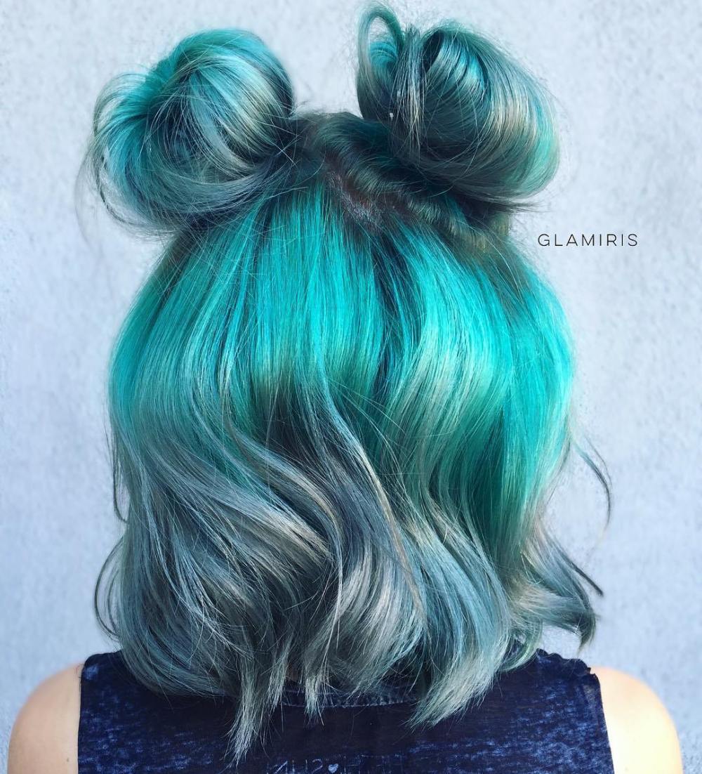 Turquoise Buns for Shorter Hair