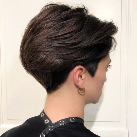 Classy Brunette Pixie with Back Swept Layers
