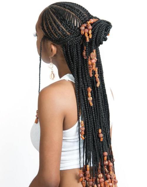 Cornrows with Artistic Beaded Twisted Bun